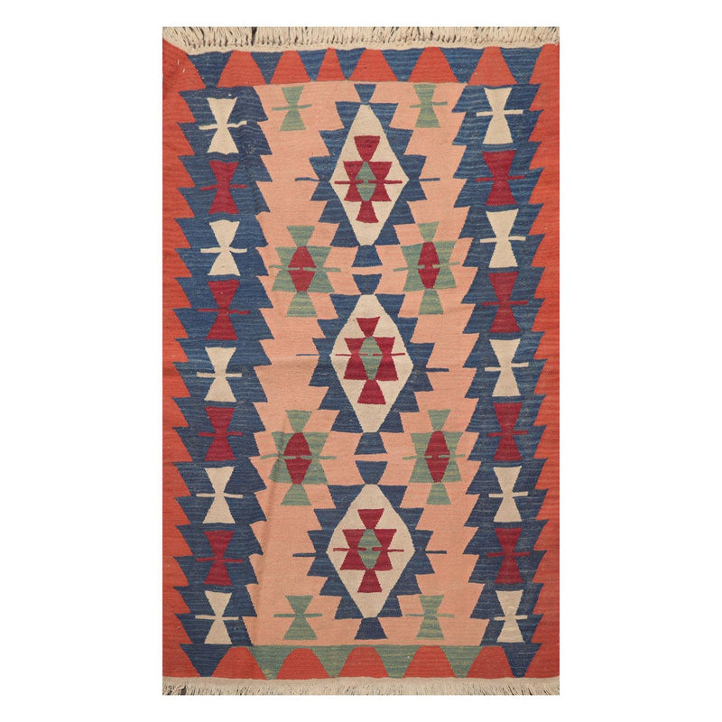 3'9" x 5'6" Hand Woven 100% Wool Southwestern Turkish Kilim Area Rug Rose