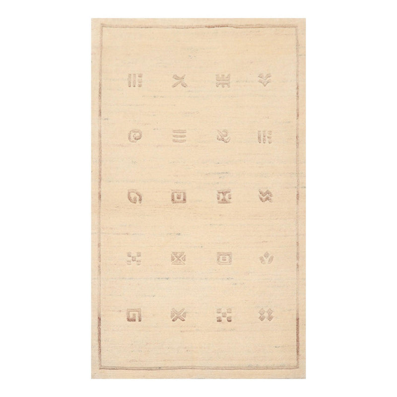3'5" x 5'7" Hand Knotted 100% Wool Tibetan Gabbehh Oriental Area Rug Ivory