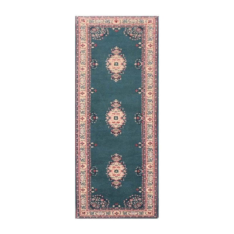 2'6''x 8' Runner Hand Knotted 100% Wool Rare Romanian Kermann Area Rug Turquoise