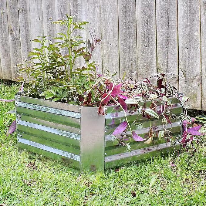 Sunnydaze 11.75" H Raised Metal Garden Bed - Galvanized Raised Garden Bed Outdoor for Vegetables and Flowers - Silver - Square, photo 7 of 9