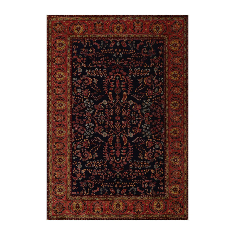6x9 Navy, Rose Hand Knotted 100% Wool Sarouk Traditional 200 KPSI Oriental Area Rug