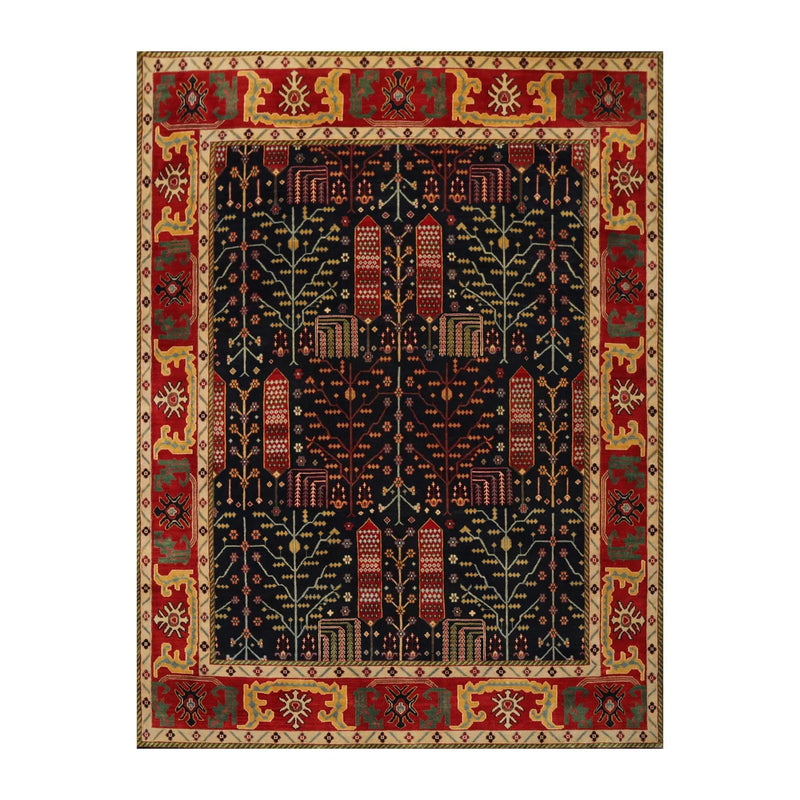 8x10 Navy, Orange Hand Knotted 100% Wool Arts and Craft Traditional Oriental Area Rug