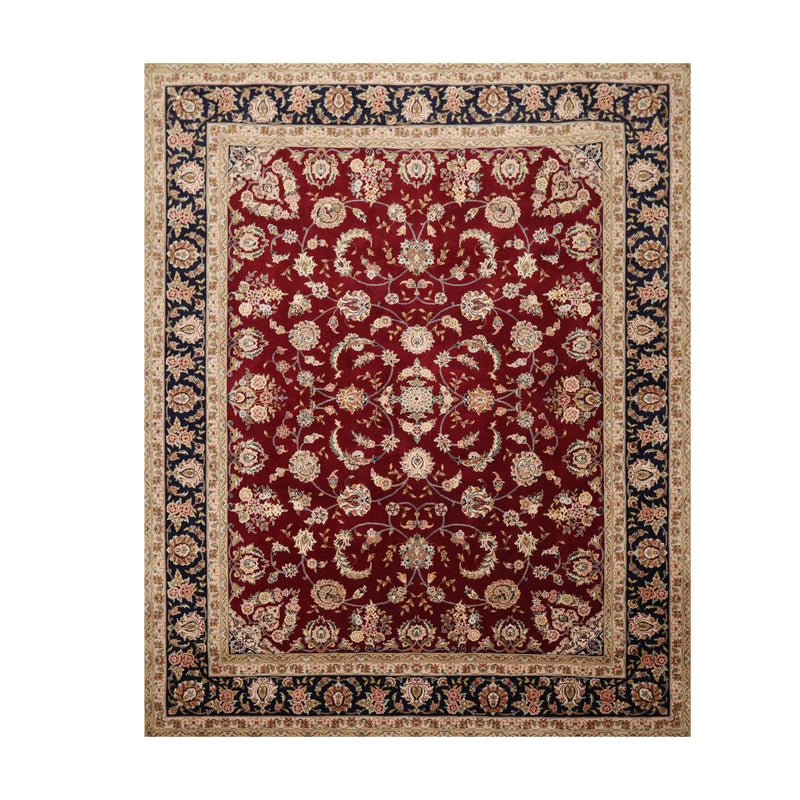 8' x 9'9'' Hand Knotted Wool & Silk Pakpersian 16/18 300KPSI Area Rug Burgundy