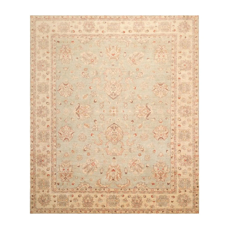 7'9'' x 10' Hand Knotted 100% Wool Peshawar Traditional Area Rug Aqua Beige