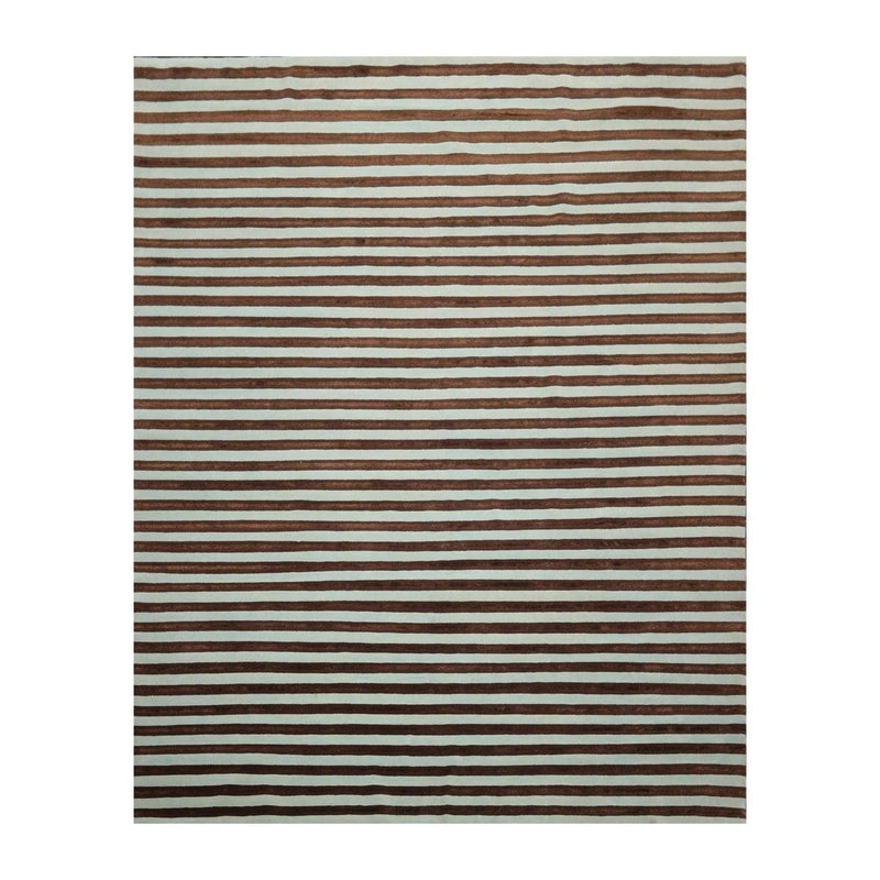 8' x 10' Hand Knotted Tibetan Wool & Silk Stripes Area Rug Brown Seafoam
