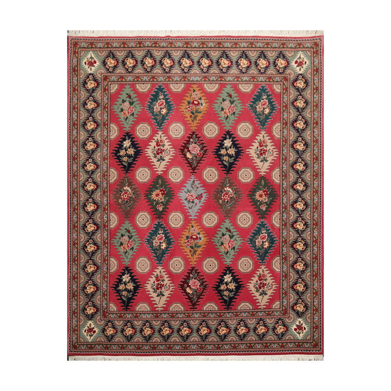 8'2"x 9'10" Hand Knotted Wool & Silk PakPersian 16/18 300 KPSI Oriental Area Rug Pink