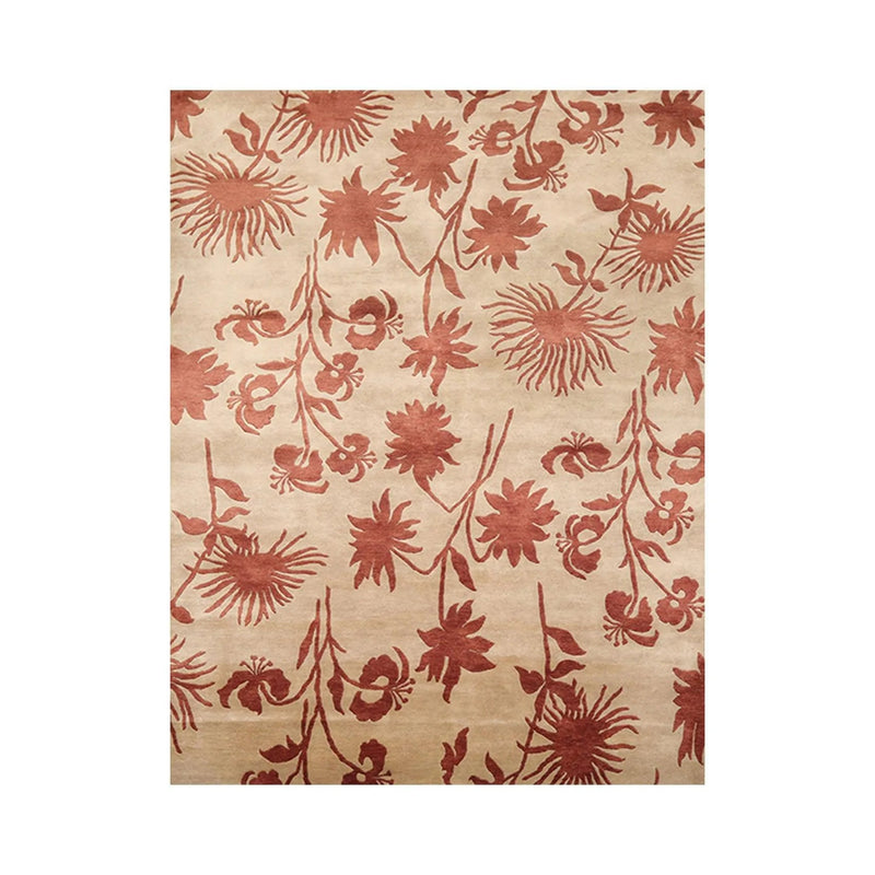 6'8'' x 8'8'' Hand Knotted Tibetan 100% Wool Botanical Oriental Area Rug Beige