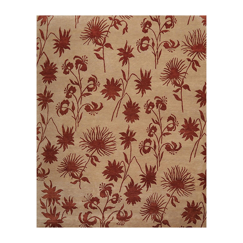 7'10" x 9'9" Hand Knotted Tibetan Wool Botanical Oriental Area Rug Tan