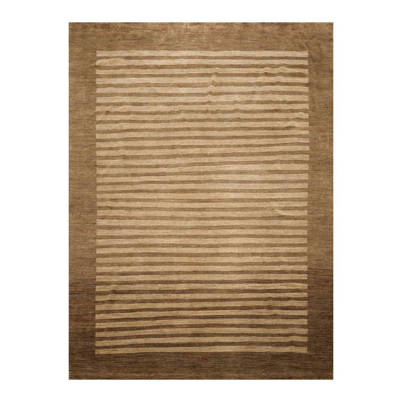 8'10'' x 11'9'' Hand Knotted Tibetan Wool Stripes Modern Stripes Area Rug Brown