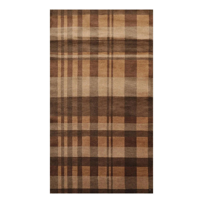 2'11'' x 4'10'' Hand Knotted Tibetan Wool Graphic Modern Oriental Area Rug Brown