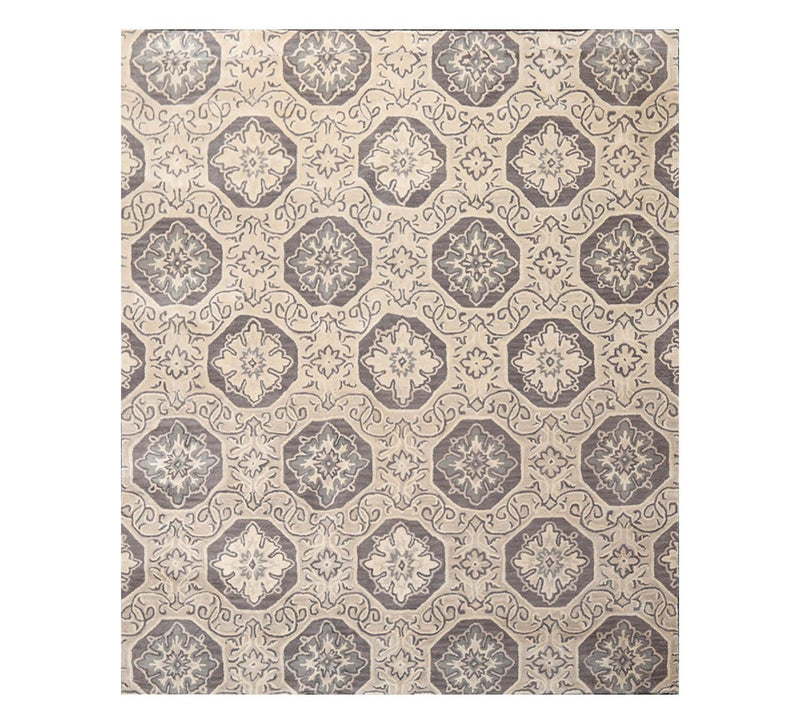 7'5"x9'5" Hanmade Wool & Art Silk Patterned Transitional Oriental Area Rug Gray