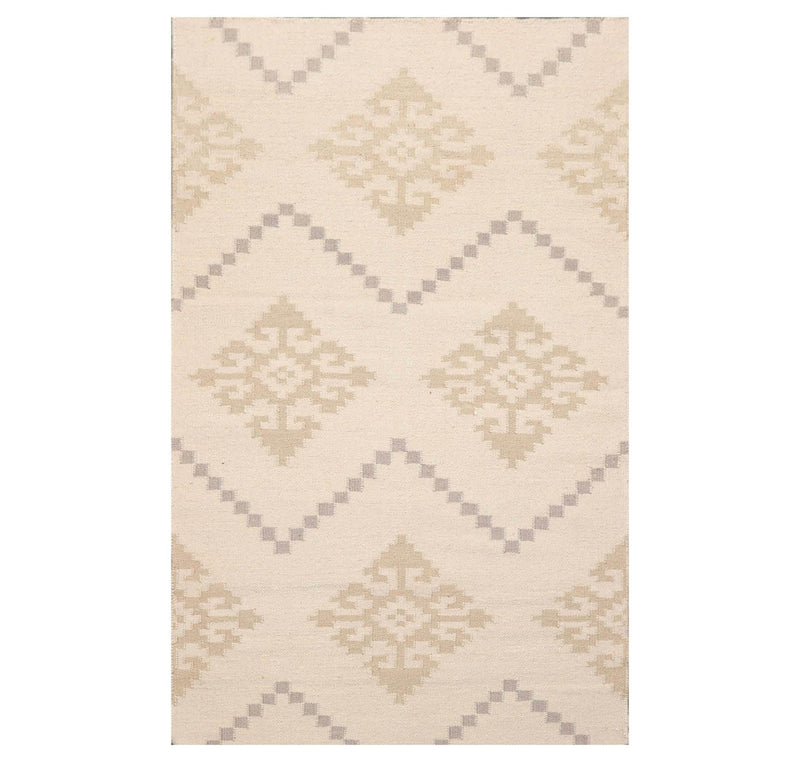 3'1'' x 4'11" Hand Knotted Dhurry 100% Wool Southwestern Oriental Area Rug Beige