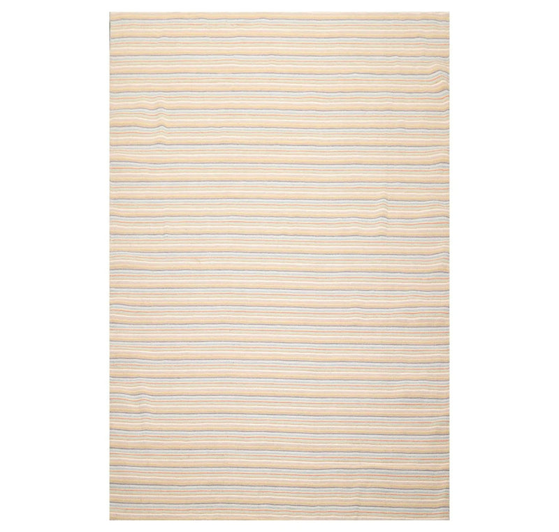 6'8'' x 9'11'' Hand Knotted Wool Designer Stripes Flat Weave Area Rug Beige