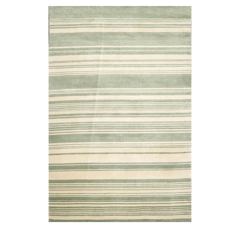 5'6'' x 8'10' Hand Knotted Tibetan Wool Designer Stripes Oriental Area Rug Beige