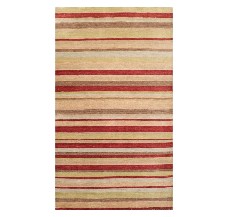 5' x 7'11" Hand Knotted Tibetan Wool Designer Stripes Area Rug Multicolor