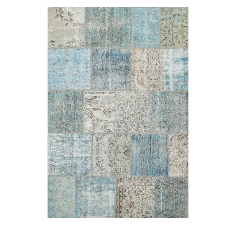 6'x9' Hand Knotted Flat Weave Wool Turkish Patchwork Oriental Area Rug Blue