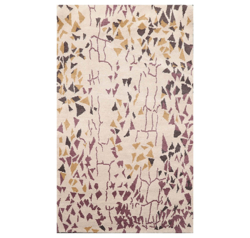 2'11" x 4'11" Hand Knotted Tibetan 100% Wool Graphic Oriental Area Rug Beige