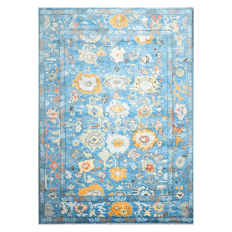 9'3" x 12'4" Hand Knotted Wool Trendy Designer Turkish Oushak Area Rug Blue