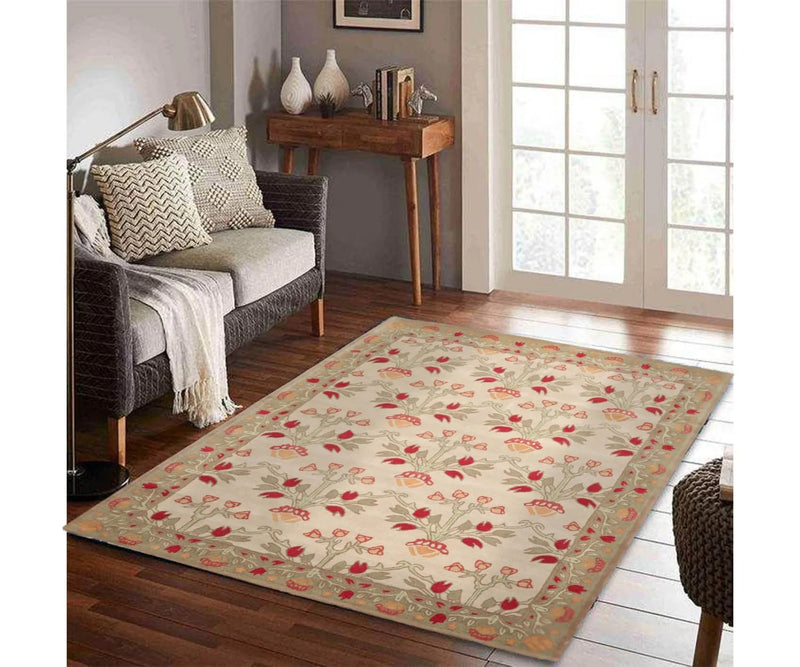 5x8 Beige, Mint Hand Tufted Hand Made 100% Wool Botanical Traditional Oriental Area Rug