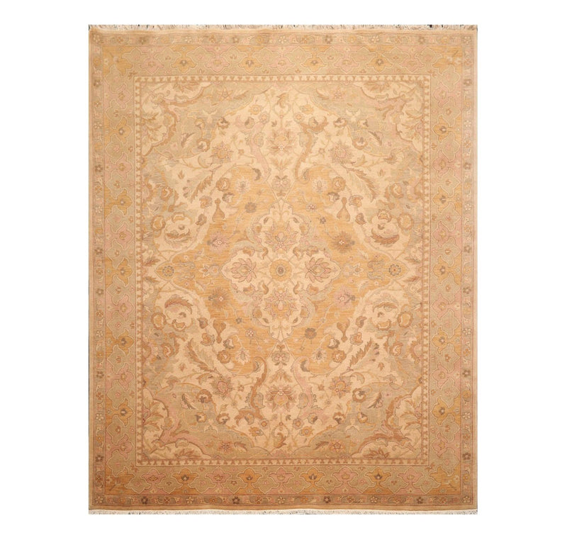7'9" x 9'9" NA02 Beige Hand Knotted Wool Traditional Oriental Area Rug