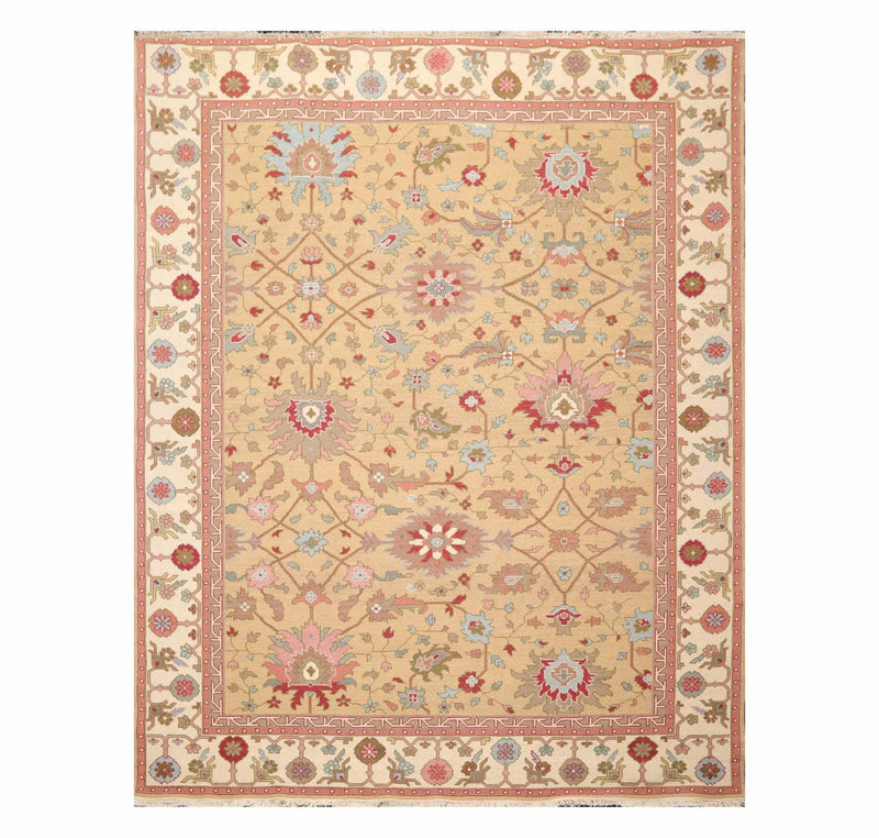 7'9"x9'9" Hand Knotted Wool Area Rug Muted Olive