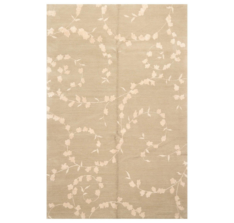 5'7"x8'6" Auth. Hand Knotted Tibetan Wool Silk Dove Cottonwood Area Rug