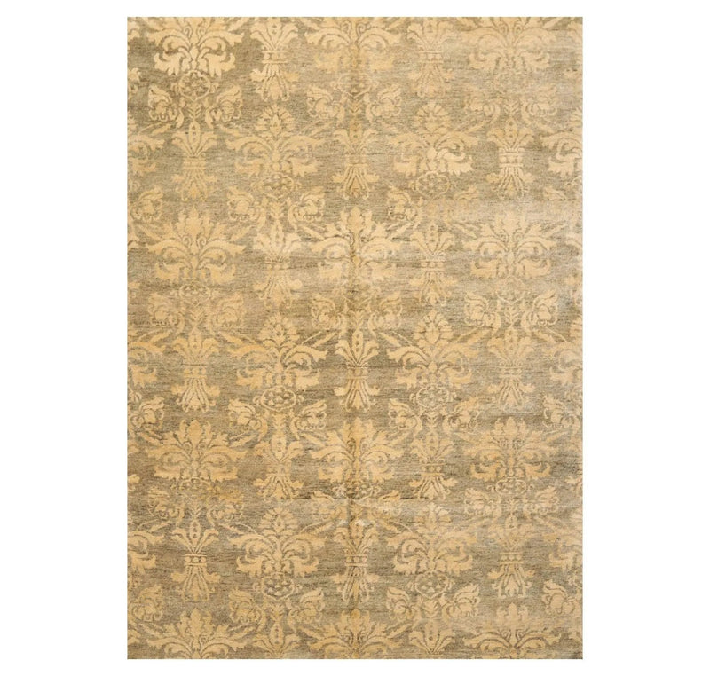 6'1'' x 8'7'' Hand Knotted 100% New Zealand Wool Damask Antique Finish Area Rug