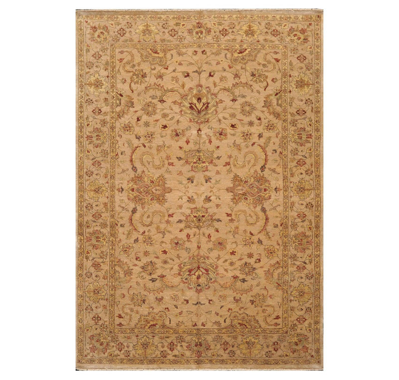 6' x 8'9" Hand Knotted 100% New Zealand Wool Agra Oriental Area Rug Tan