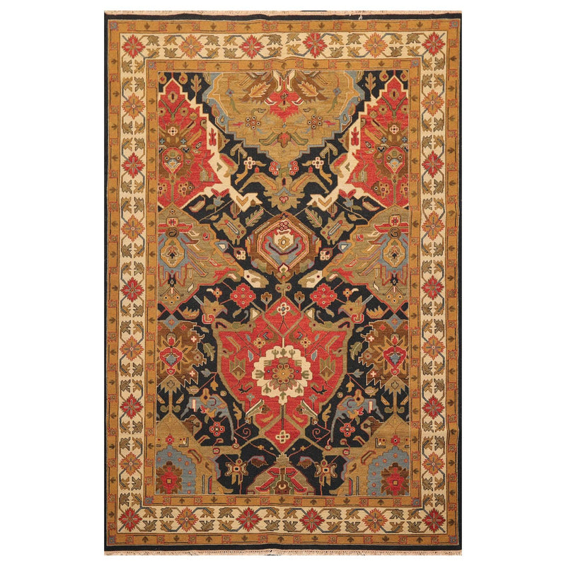 5'11" x 9' Hand Knotted 100% Wool Reversible Flat Pile Area Rug Navy