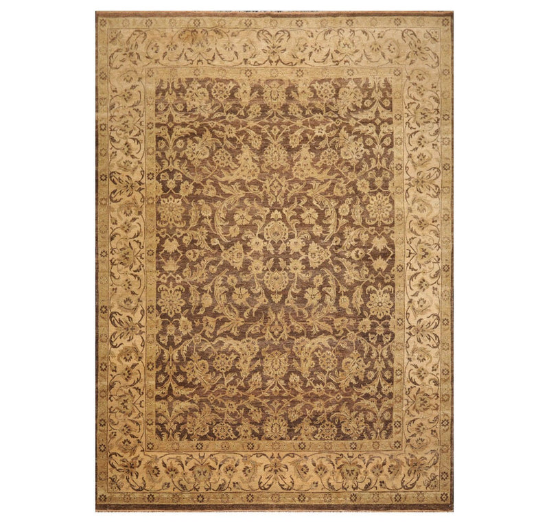 8'7" x 12' Hand Knotted 100% Wool Kashan Botanical Muted Earth Tones Area Rug