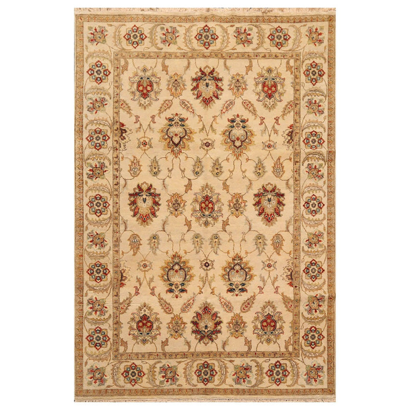 5'11"x 8'11" Hand Knotted Agra 100% Wool Traditional Oriental Area Rug Beige