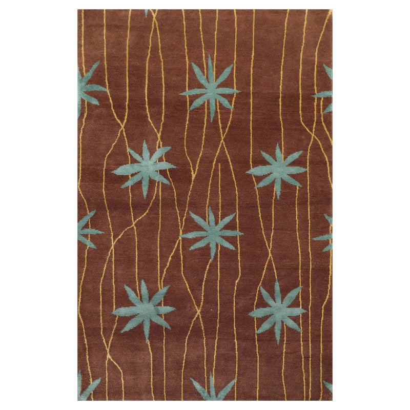 3'11" x 6' Hand Knotted Tibetan Wool & Silk Oriental Area Rug Brown