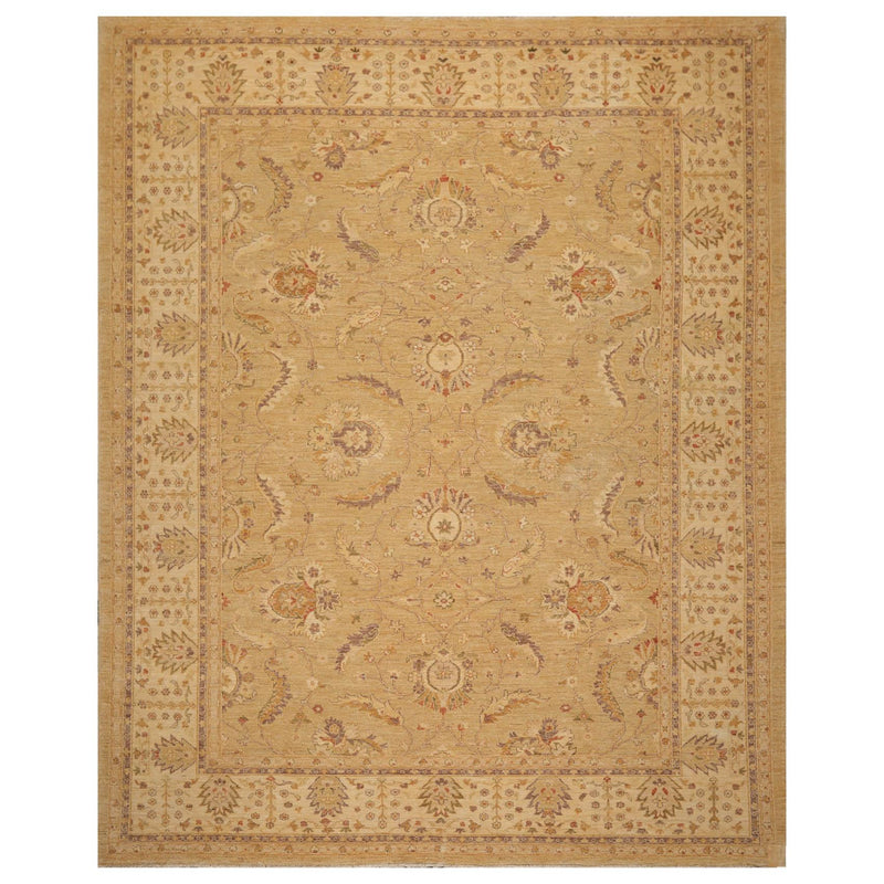 9'6" x 11'9" Hand Knotted Wool Chobi Peshawar Traditional Oriental Area Rug Tan