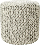 REDEARTH Cylindrical Hand Knitted Pouf - Foot Stool Ottoman - Cord Boho Pouffe - Cotton Round Poof for Home Decor - Living Room - Nursery - Bedroom - Patio (16" x 16" x 16") - Ivory by CozyNest Decor