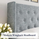 Allewie Queen Size Lift Up Storage Bed, Button Tufted Headboard with Wingback, Hydraulic Support, No Box Spring Needed, Grey Blue by CozyNest Decor
