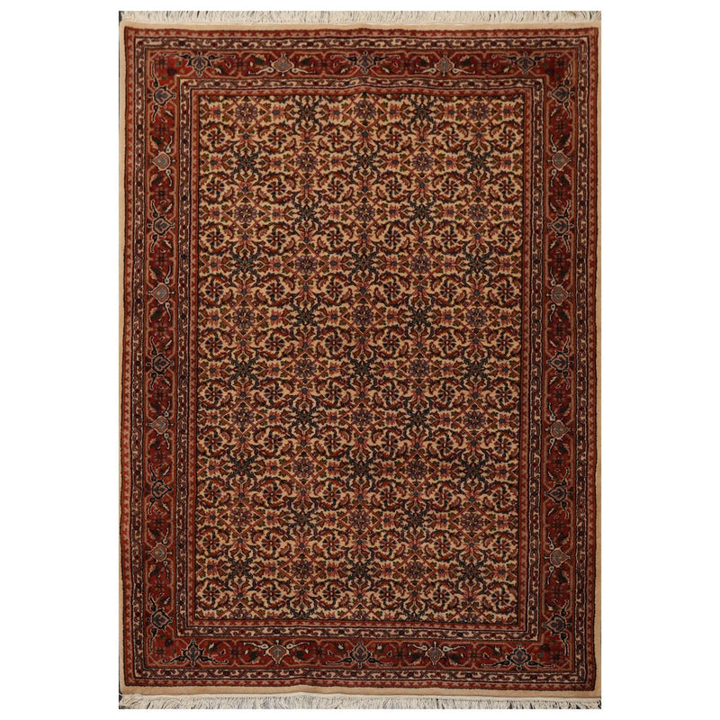 4'1" x 5'11" Hand Knotted 100% Wool Traditional Oriental Area Rug Beige