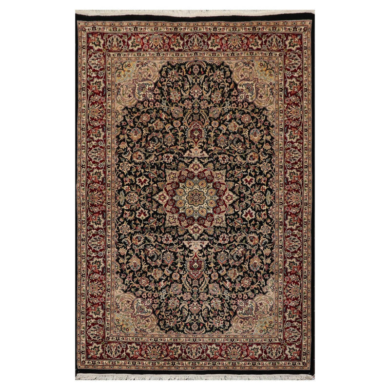 4'7" x 7'1" Hand Knotted 100% Wool 16/18 Pak Persian 300 KPSI Area Rug Black