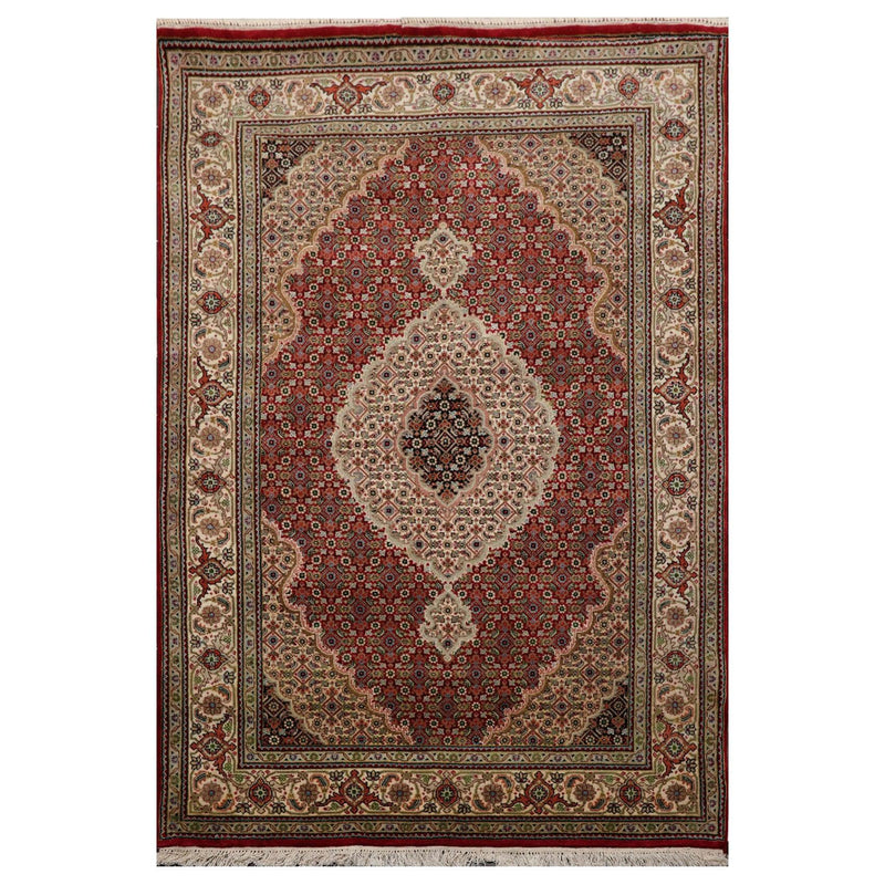 4'6" x 6'8" Hand Knotted 100% Wool Tabriz Oriental Area Rug Rusty Red
