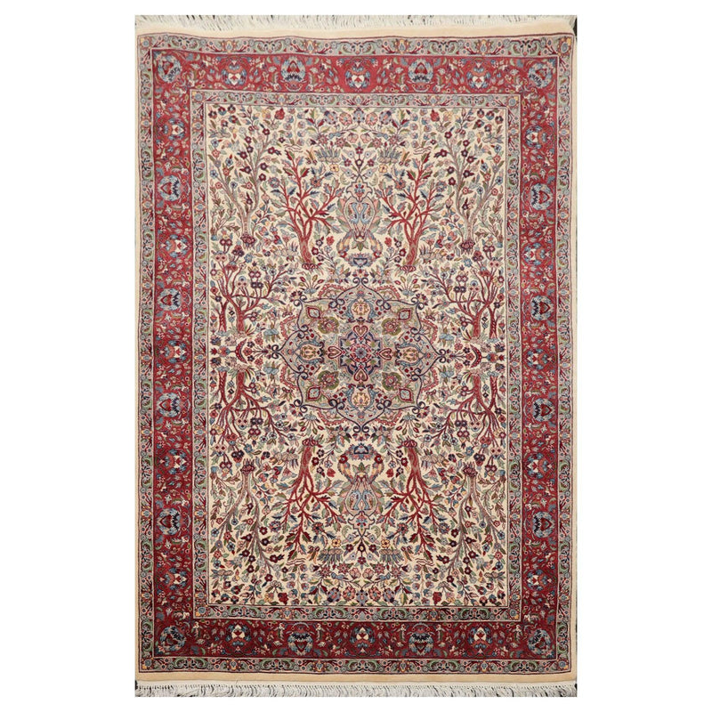 4' x 6'2" Hand Knotted 100% Wool 16/18 Pak Persian 300 KPSI Area Rug Cream