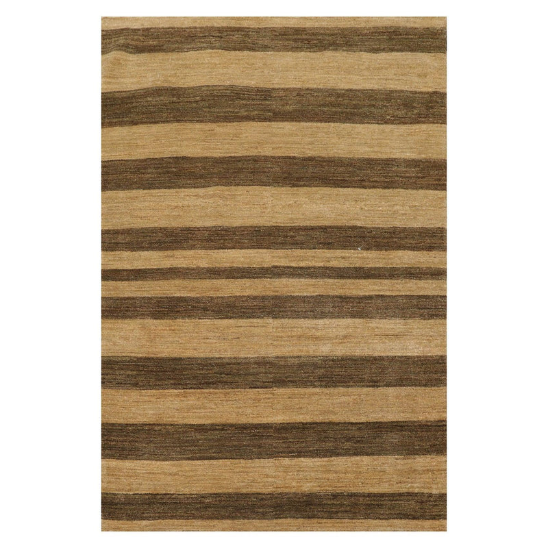 4'1" x 6'1" Hand Knotted 100% Wool Peshawar Striped Modern Area Rug Gold Brown