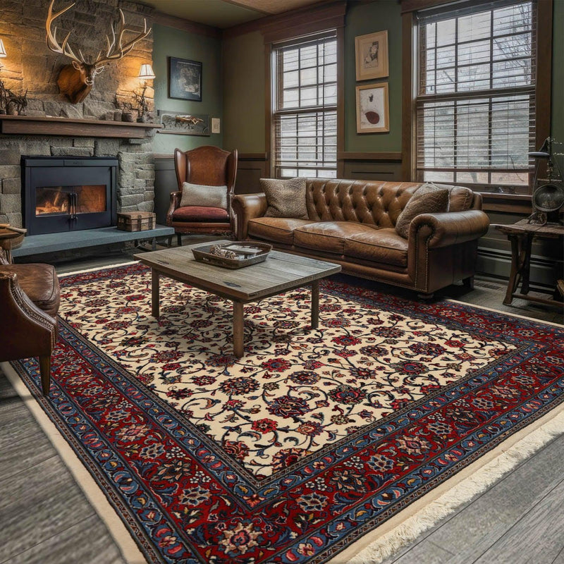 6'6"x 9'10" Authentic Hand Knotted Wool Sarouk 200 KPSI Oriental Area Rug Ivory