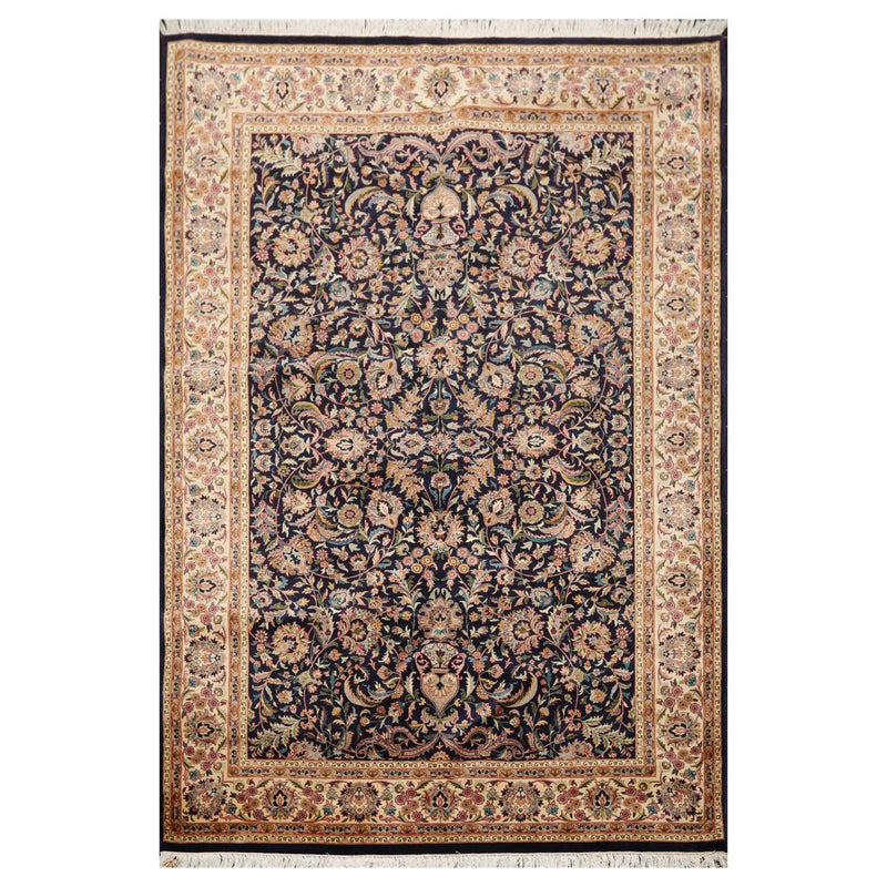 6'1" x 9'1" Hand Knotted Wool Nain 16/18 Pak Persian 300 KPSI Area Rug Navy