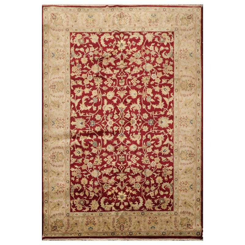 6'3" x 9'2" Hand Knotted 100% Wool Traditional Agra Oriental Area Rug Wine