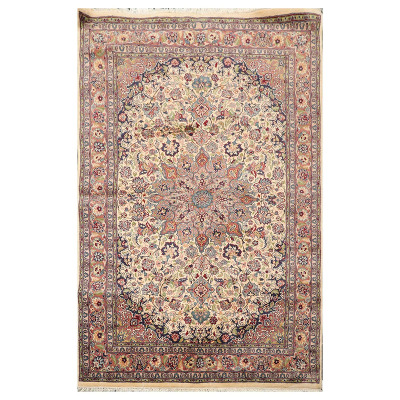 4'7" x 7'2" Hand Knotted Wool 16/18 PakPersian 300 KPSI Area Rug Ivory