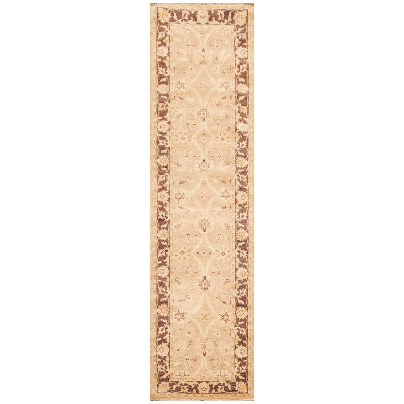 2'6" x 9'7" Runner Hand Knotted Wool Chobi Peshawar Oriental Area Rug Wheat