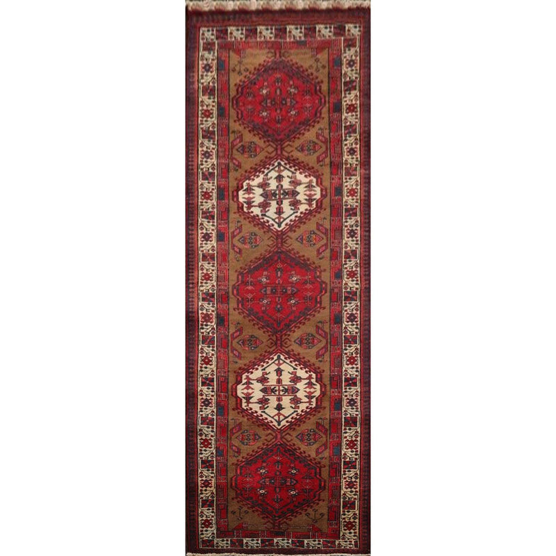 3'8" x 11' Vintage Runner Hand Knotted Wool Tribal Hamadan Area Rug Brown