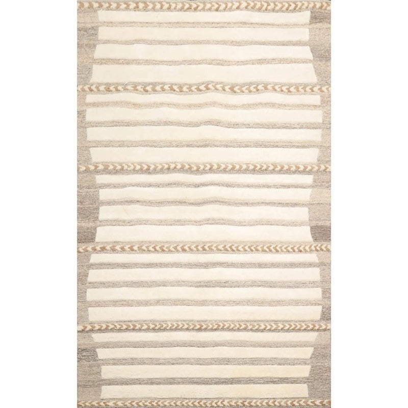 5' x 8' Handmade Wool Embossed look Loop & Cut pile Oriental Area Rug Ivory