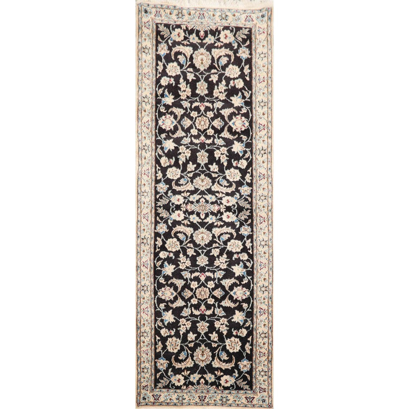 2'3" x 6'8" Runner Hand Knotted Wool Nain 200 KPSI Oriental Area Rug Black