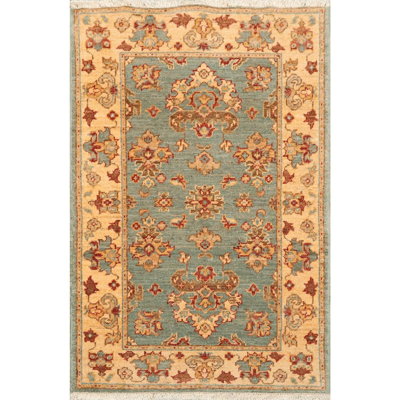 2'6" x 3'10" Hand Knotted 100% Wool Chobi Peshawar Traditional Area Rug Aqua