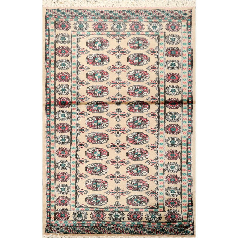 3'2" x 4'11” Hand Knotted Wool Bokhara with Silky Sheen Oriental Area Rug Beige